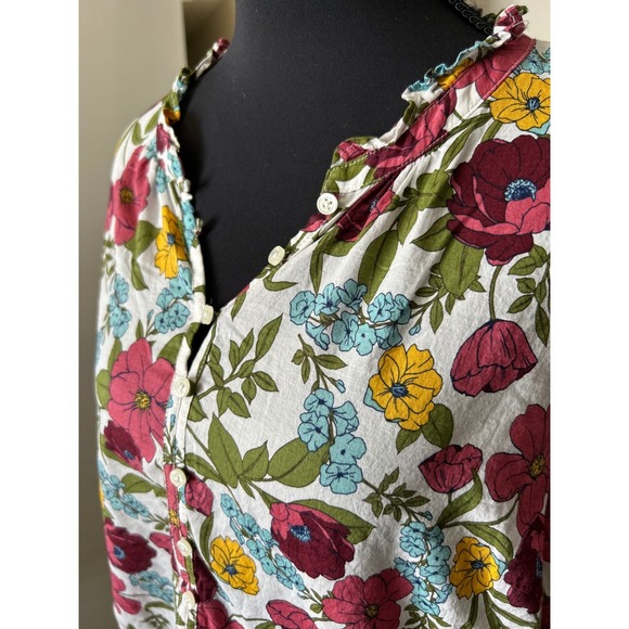Talbots Floral Print Button Front Ruffle Neck Long Sleeve Blouse Large Petite - Picture 3 of 7